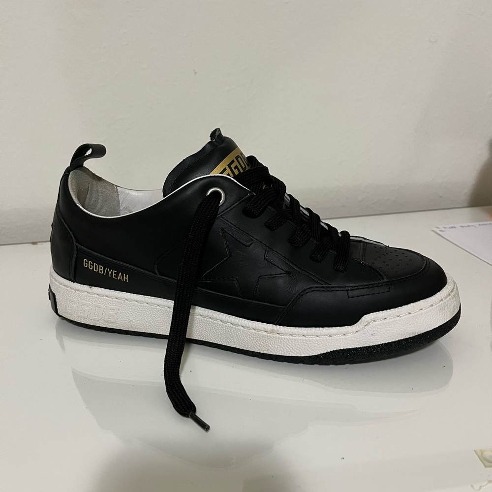 Golden Goose Yeah Black Leather Low-Top Sneaker Size 40 New With Box